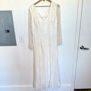 Vintage 100% Silk Beaded Floral White Gown Wedding